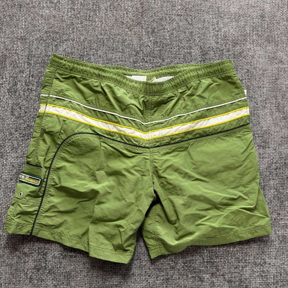 O'Neill Board Shorts Mens Large Green Vintage 90s Nylon Striped Surf Trunks